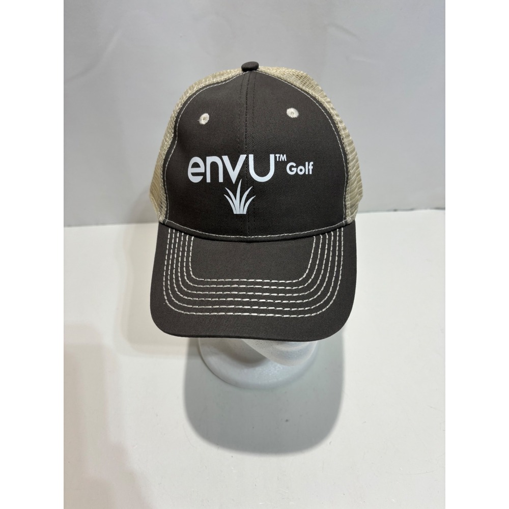 Envu Golf Trucker Hat Mens OSFA Brown Tan Mesh Snapback Contrast Stitch